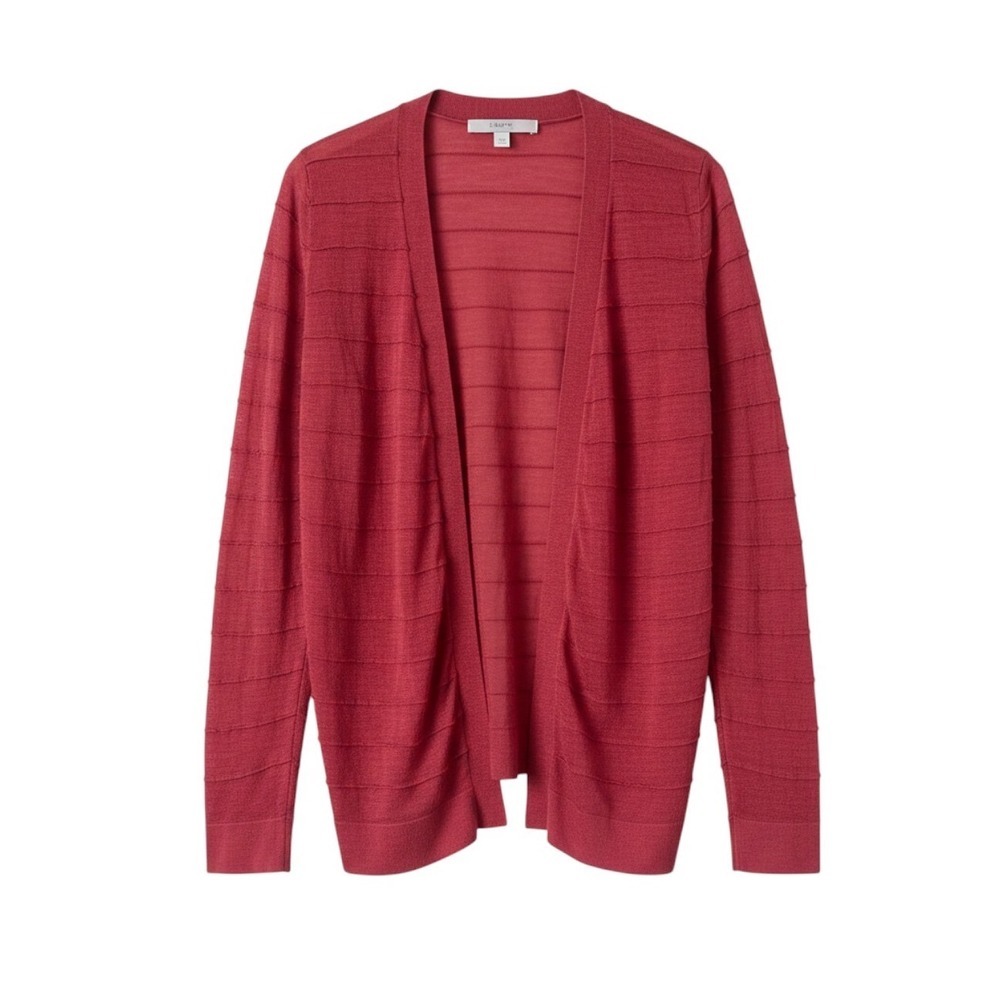 Loft Womens Large Open Front Cardigan Pink Textured Stripe Long Sleeve Sweater